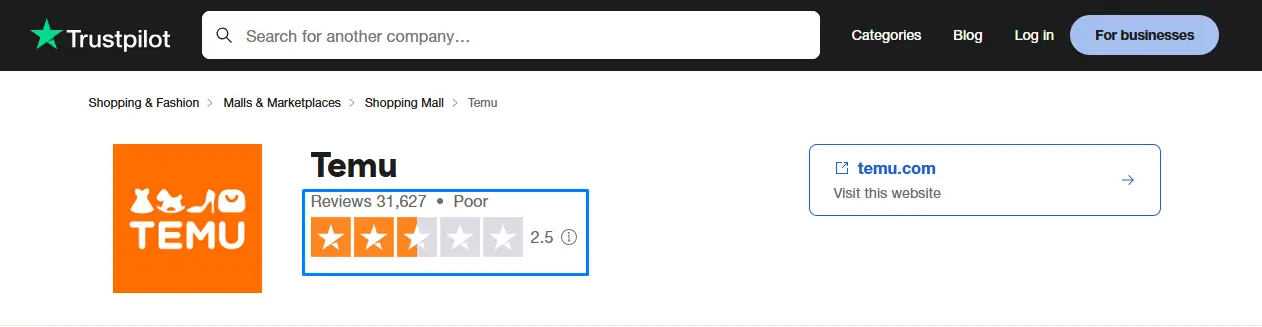 Temu rating