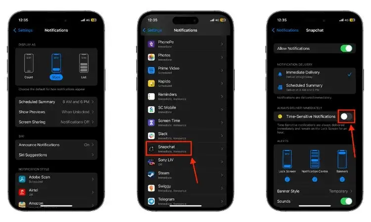 Turn Off Snapchat’s Time Sensitive Notifications On iPhone Method